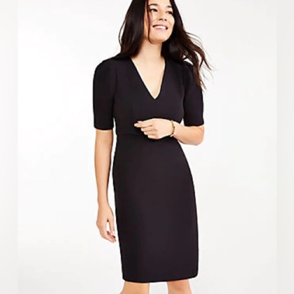 Ann Taylor petite doubleweave short sleeve sheath dress